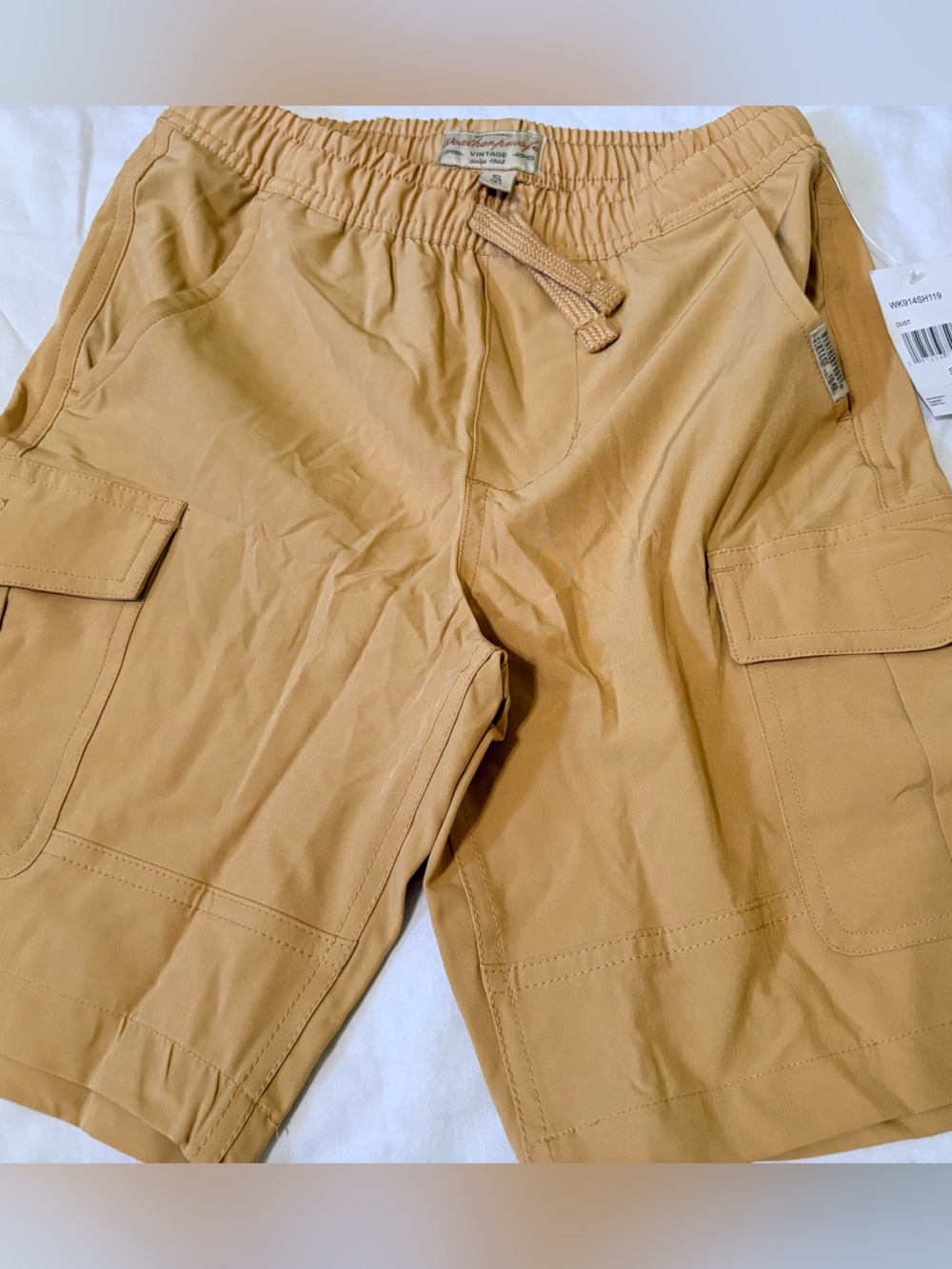 Weatherproof vintage Tan Cargo Shorts with Elastic Drawstring Waist